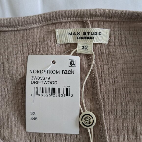 Max Studio Cinched Sleeve Top Size 3X Taupe Jersey Dropped-Shoulder T-Shirt NWT - Picture 4 of 15